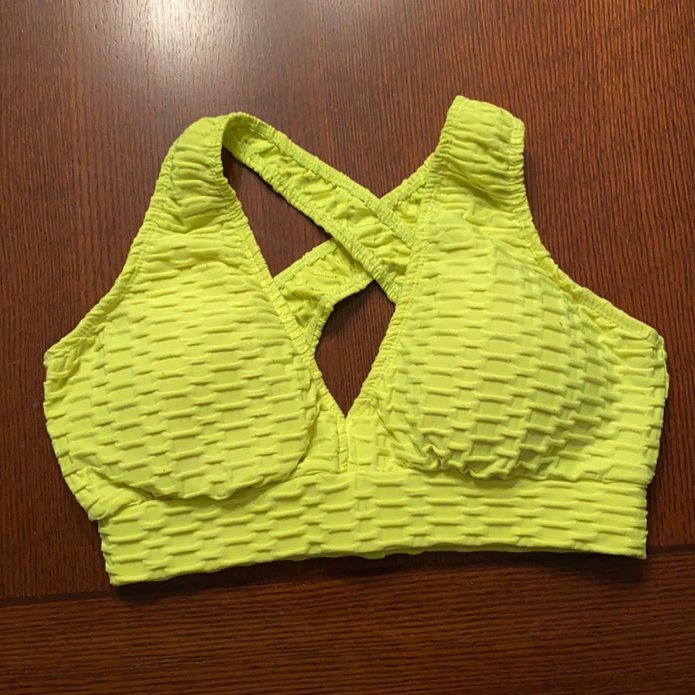 Neon yellow sports bra